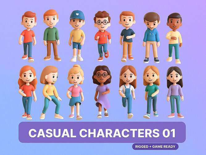 Casual Characters 01 Low-poly 3D model