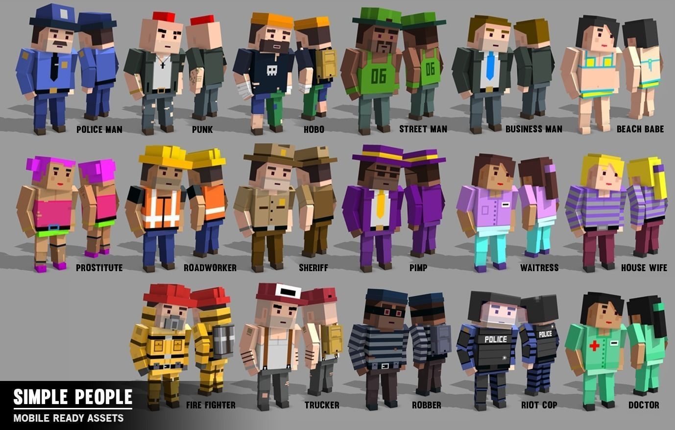 Simple People - Cartoon Assets Low-poly 3D model_2
