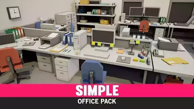 Simple Office Interiors - Cartoon assets Low-poly 3D model