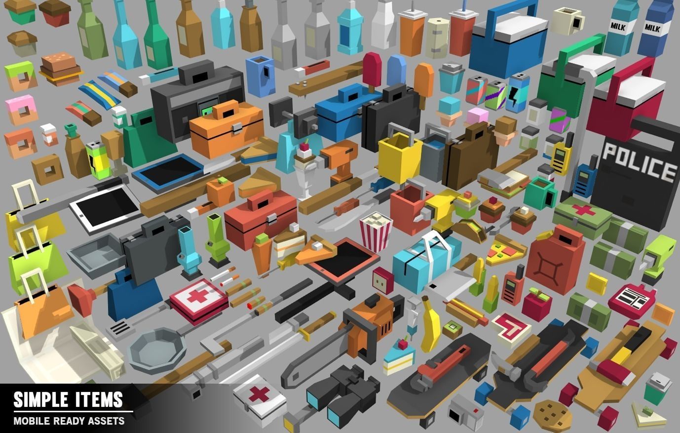 Simple Items - Cartoon Assets Low-poly 3D model_1