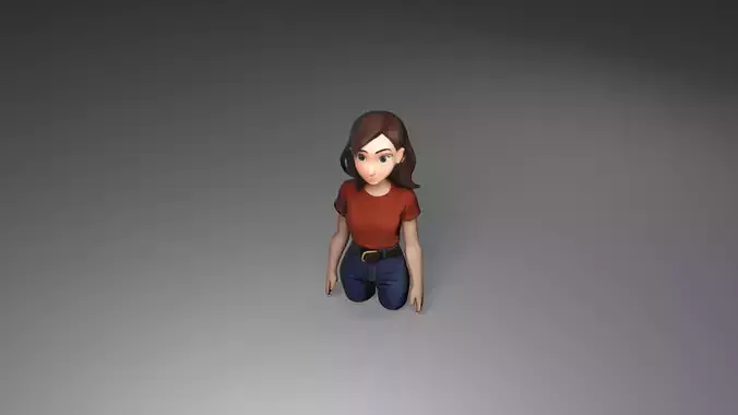 Stylized Cartoon Girl in Casual Outfit Half Body