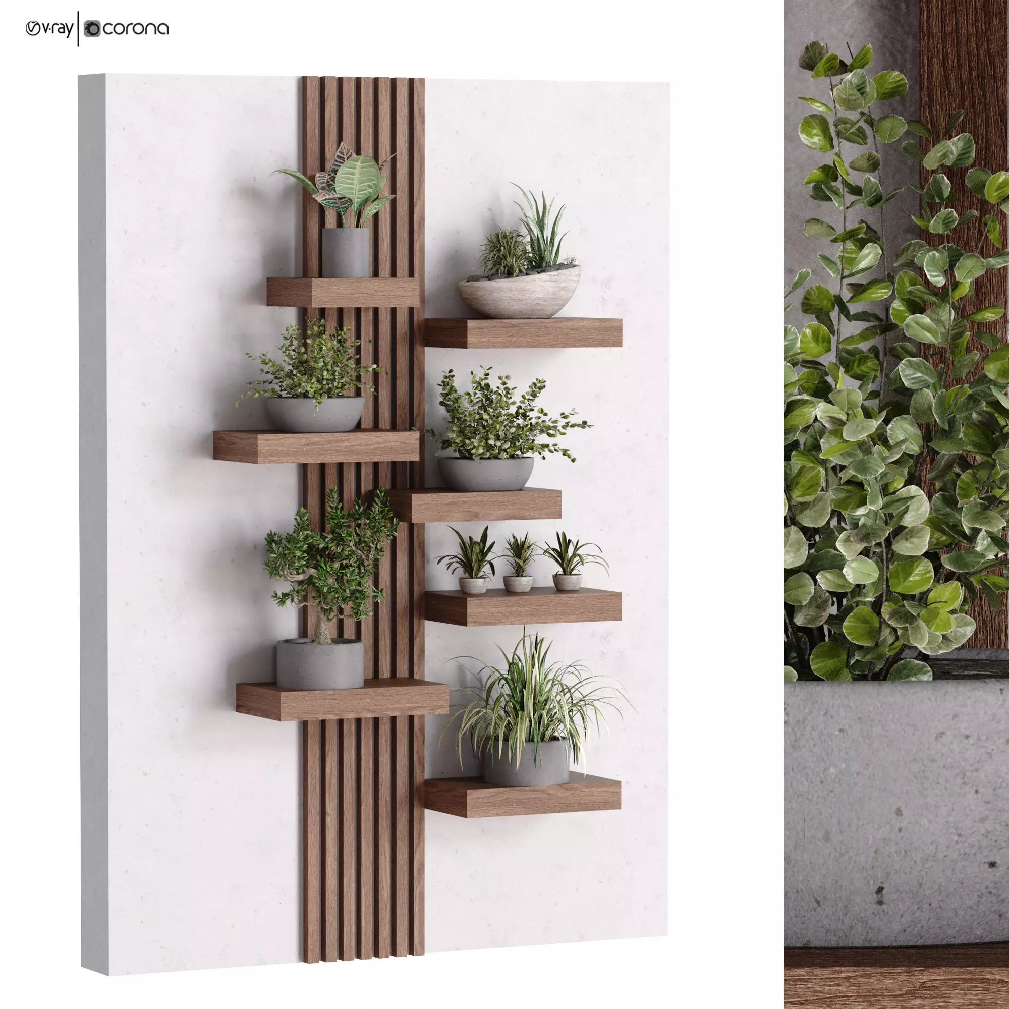 collection of plants in vase set 527 3D model_0