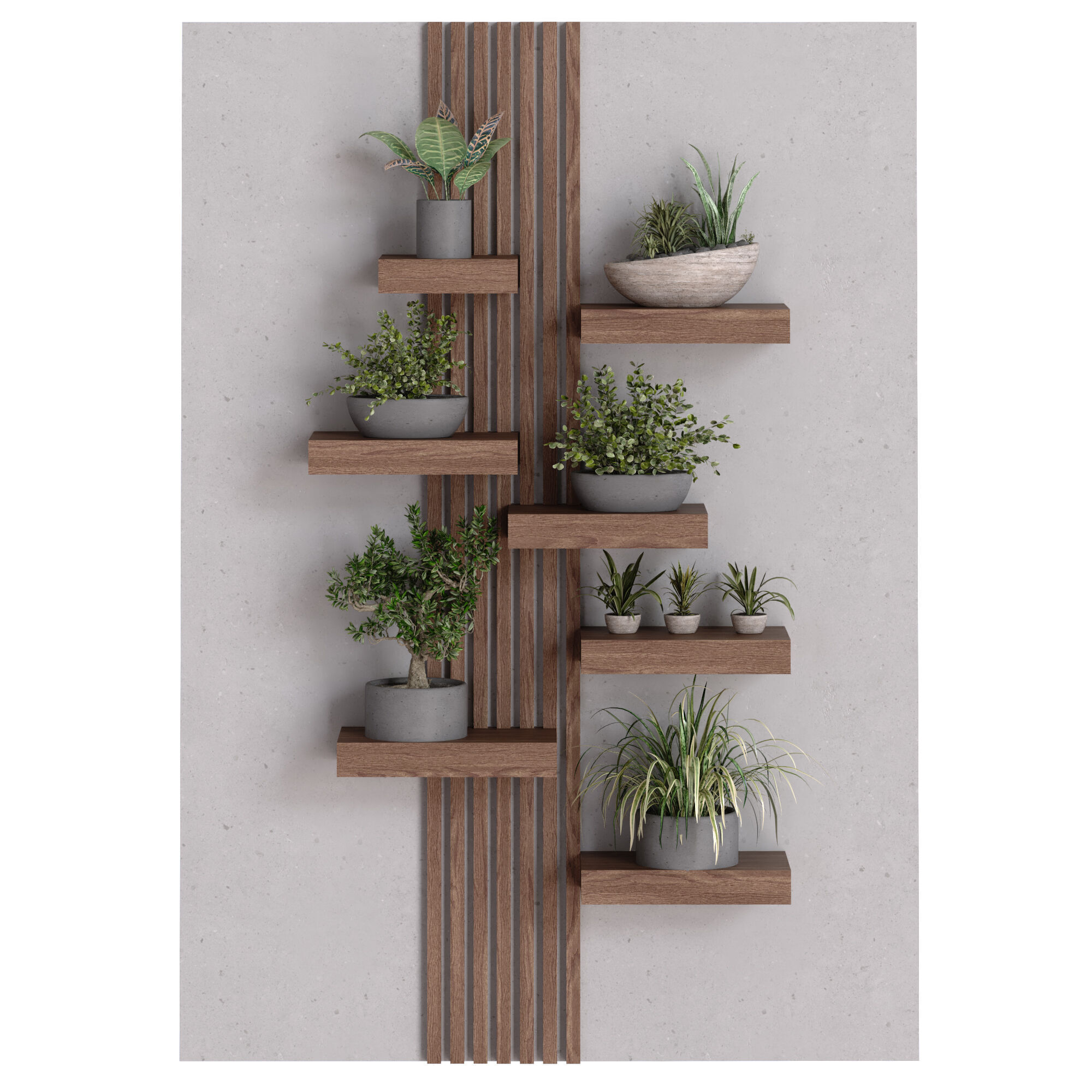 collection of plants in vase set 527 3D model_1