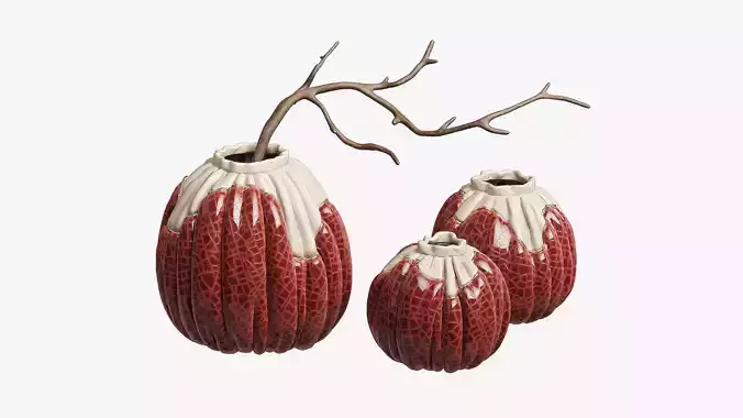 Set of red and beige vases 3D model