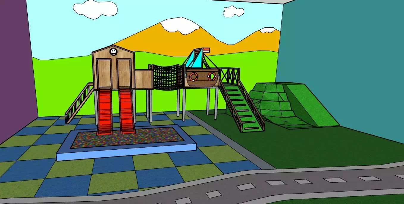 Colorful Indoor Playground  Classic Indonesian Wooden 3D print model_0