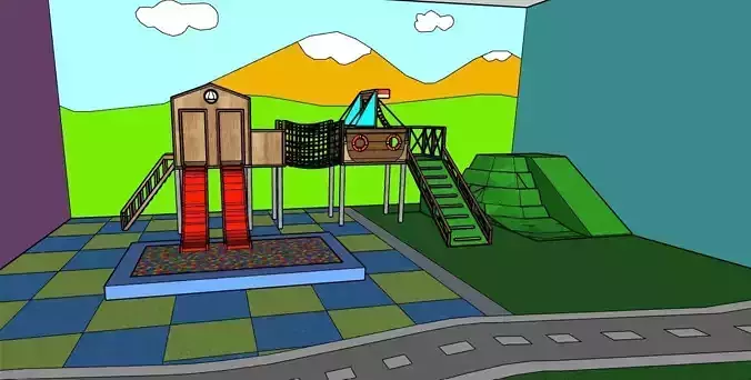 Colorful Indoor Playground  Classic Indonesian Wooden 3D print model