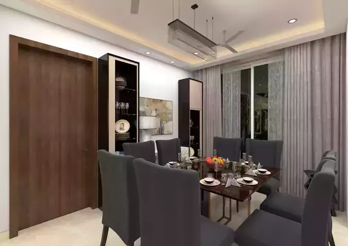 MODERN LIVING DINING SKETCHUP VRAY SCENE DS001