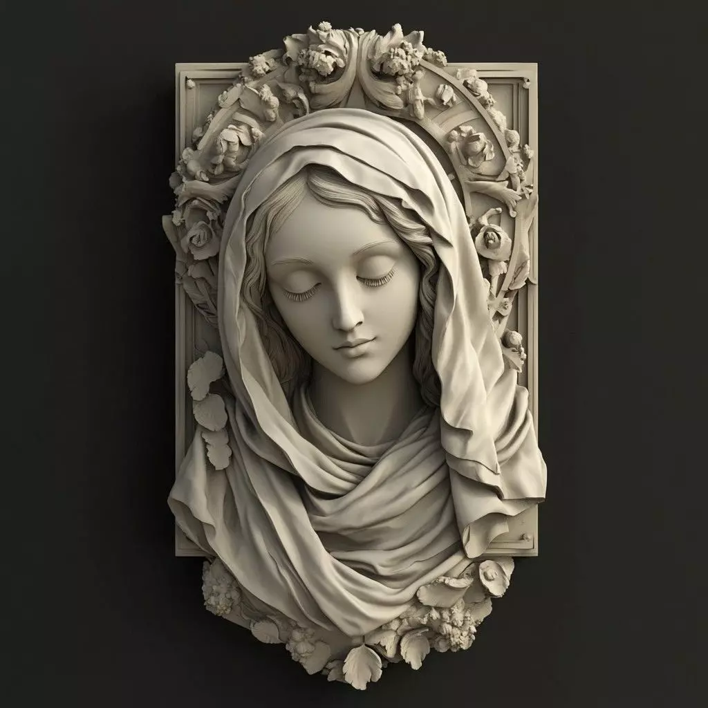 Virgin Mary Bas Relief Classic Style 3D print model_0