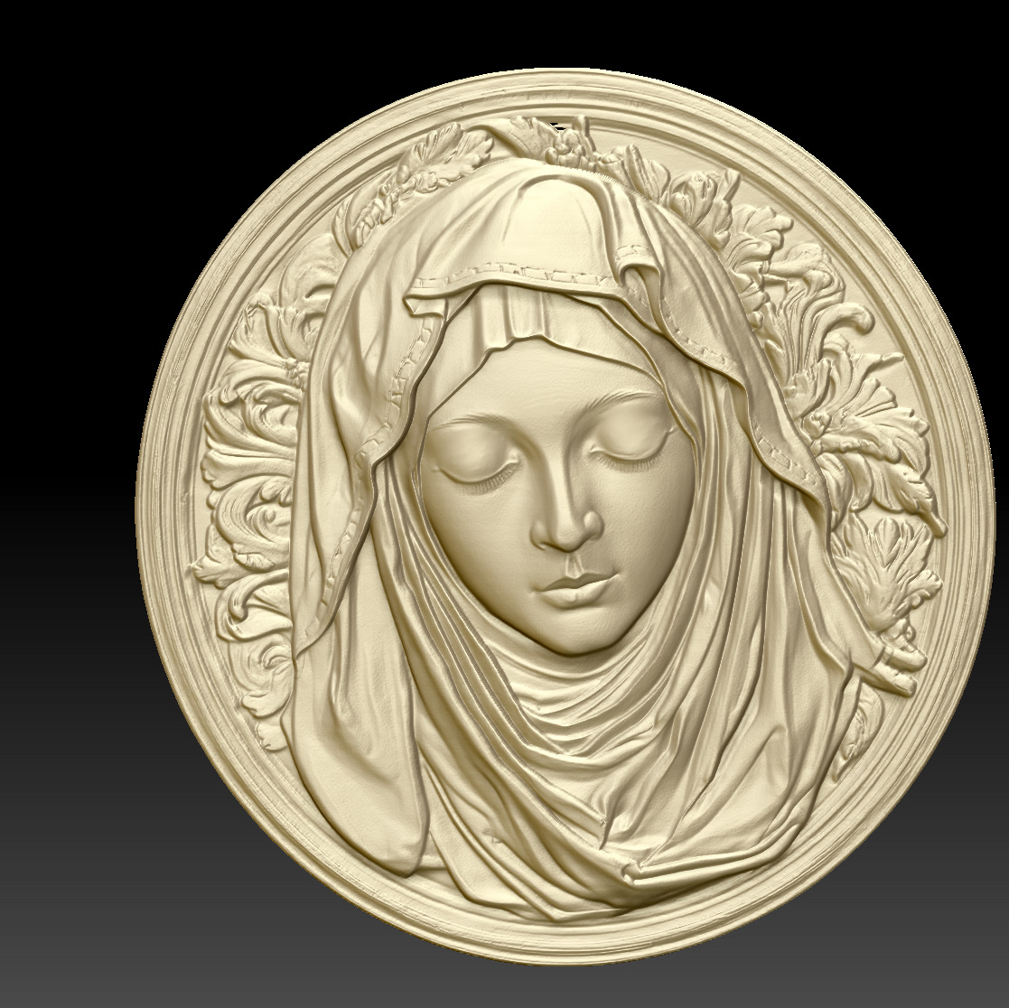 Virgin Mary Bas Relief Classic Style 3D print model_2