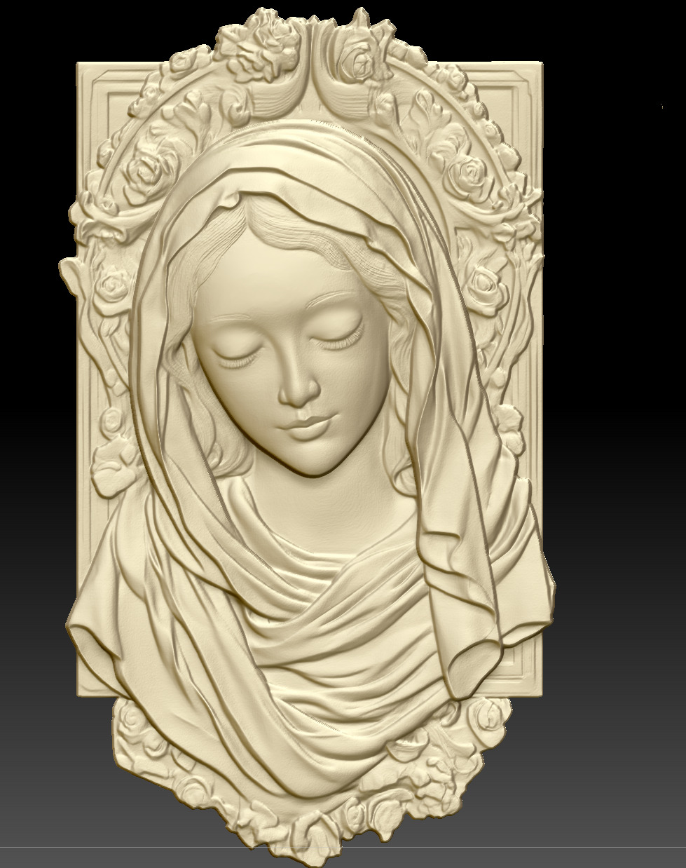 Virgin Mary Bas Relief Classic Style 3D print model_8