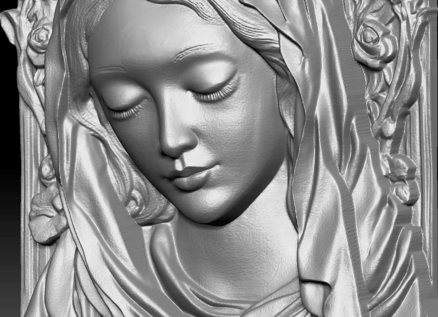 Virgin Mary Bas Relief Classic Style 3D print model_7