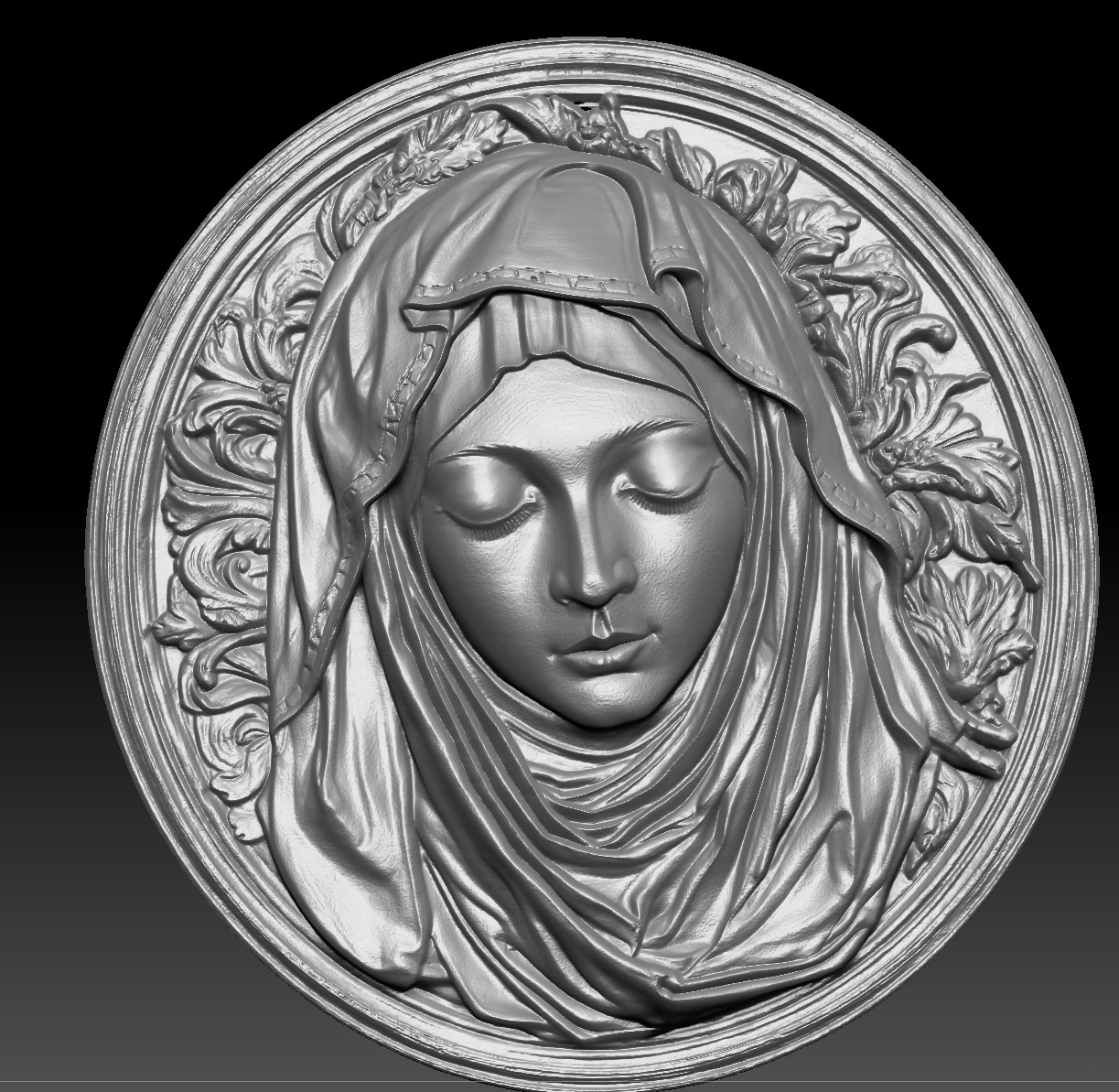 Virgin Mary Bas Relief Classic Style 3D print model_4