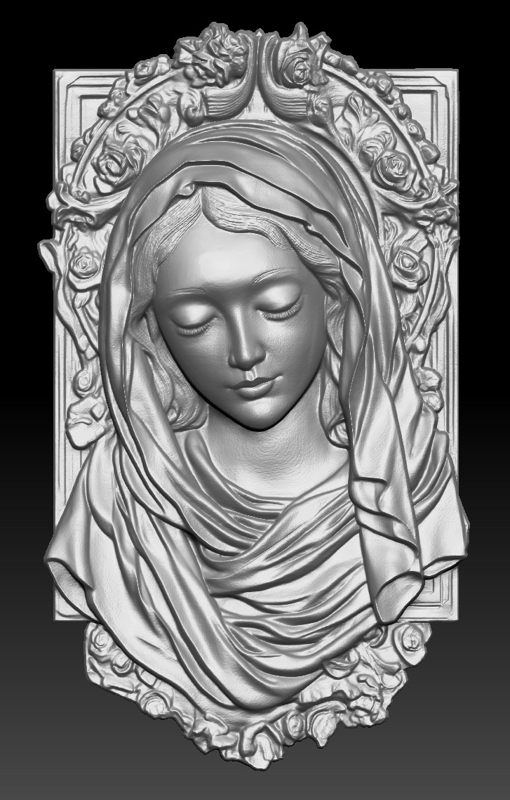 Virgin Mary Bas Relief Classic Style 3D print model_5