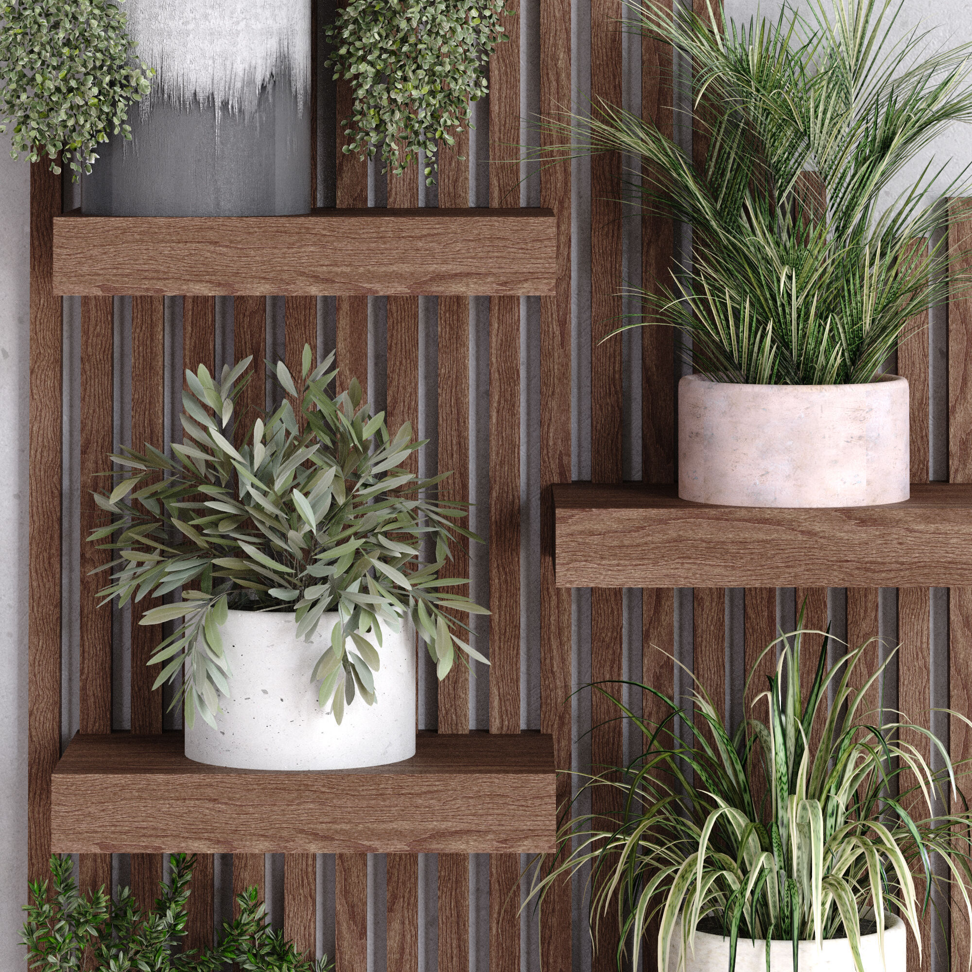 collection of plants in vase set 528 3D model_2