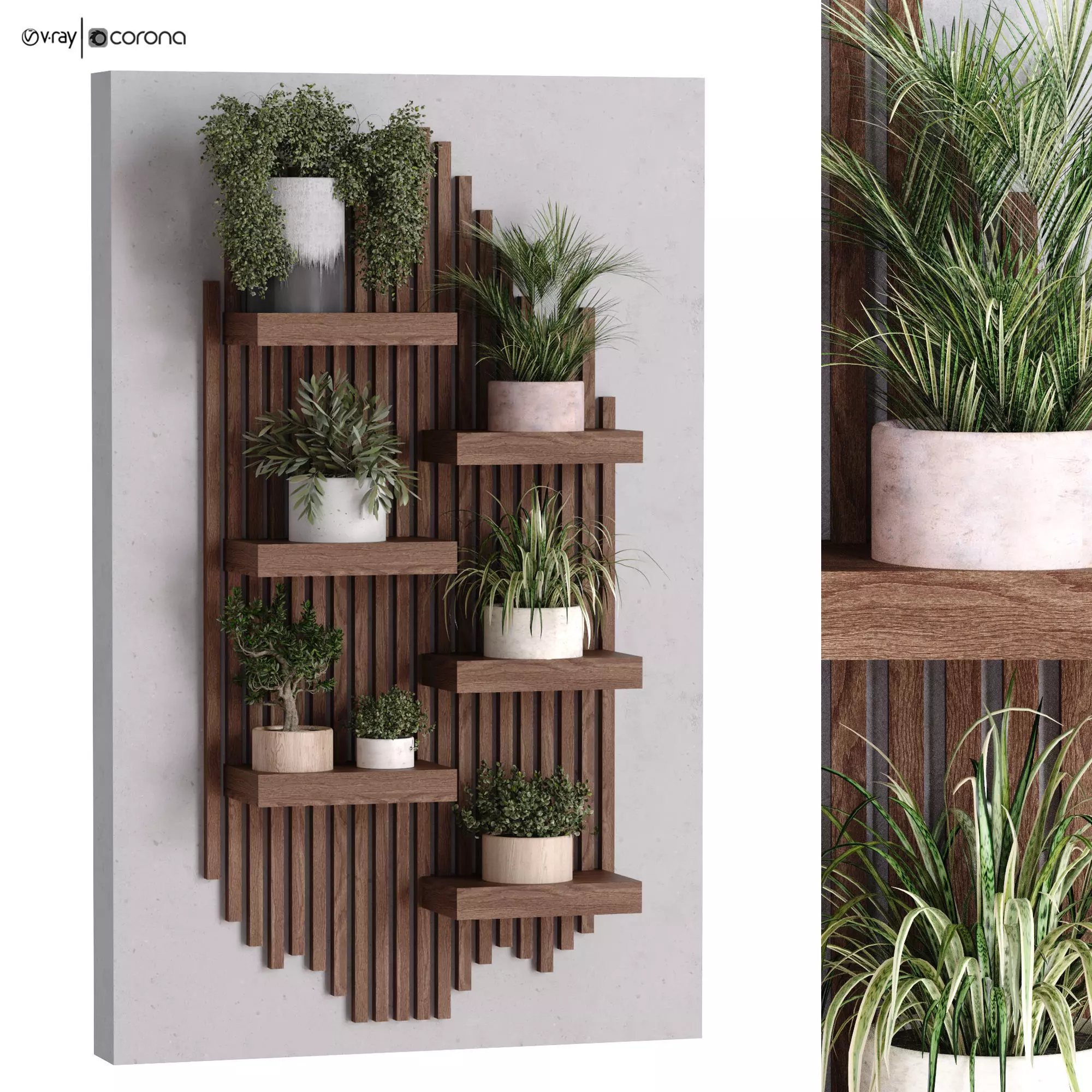 collection of plants in vase set 528 3D model_0