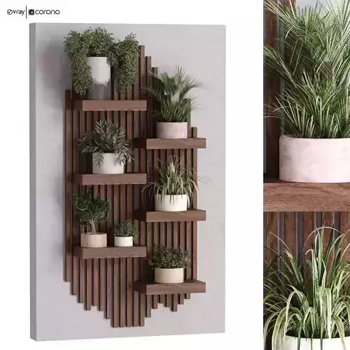 collection of plants in vase set 528 3D model