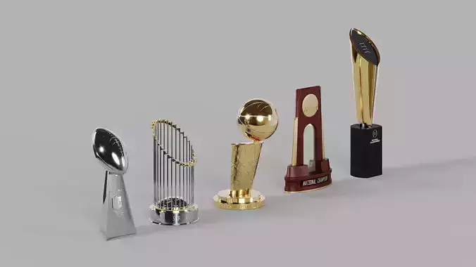 NFL MLB NBA College Basketball and Football Trophies Pack 3D Model Collection