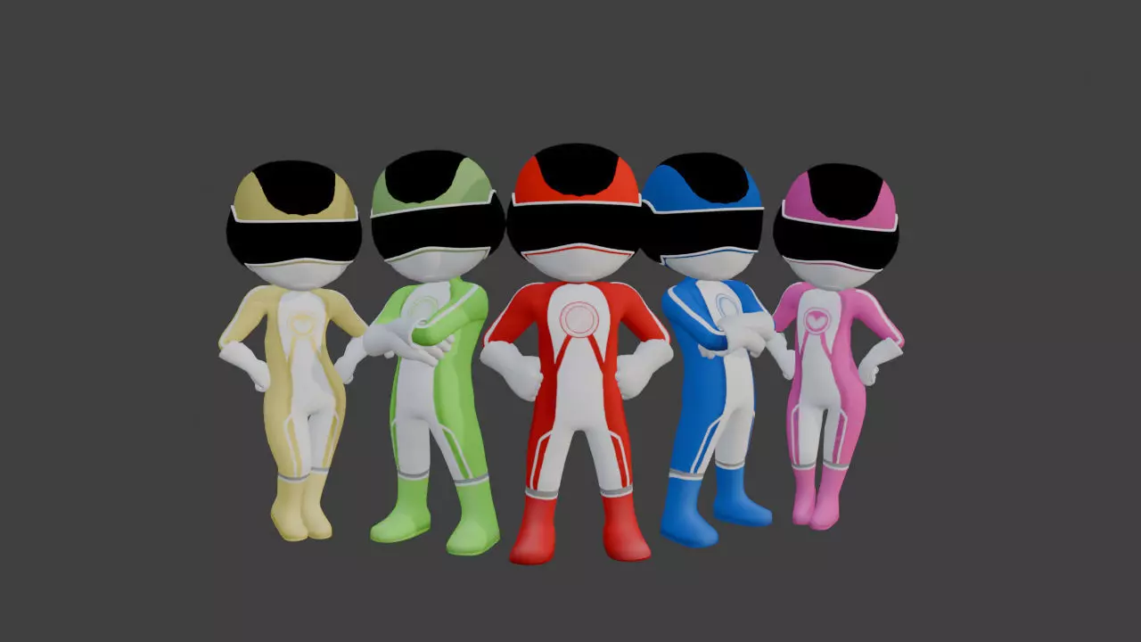 Cute Chibi Power Ranger - Animated Low-poly 3D model