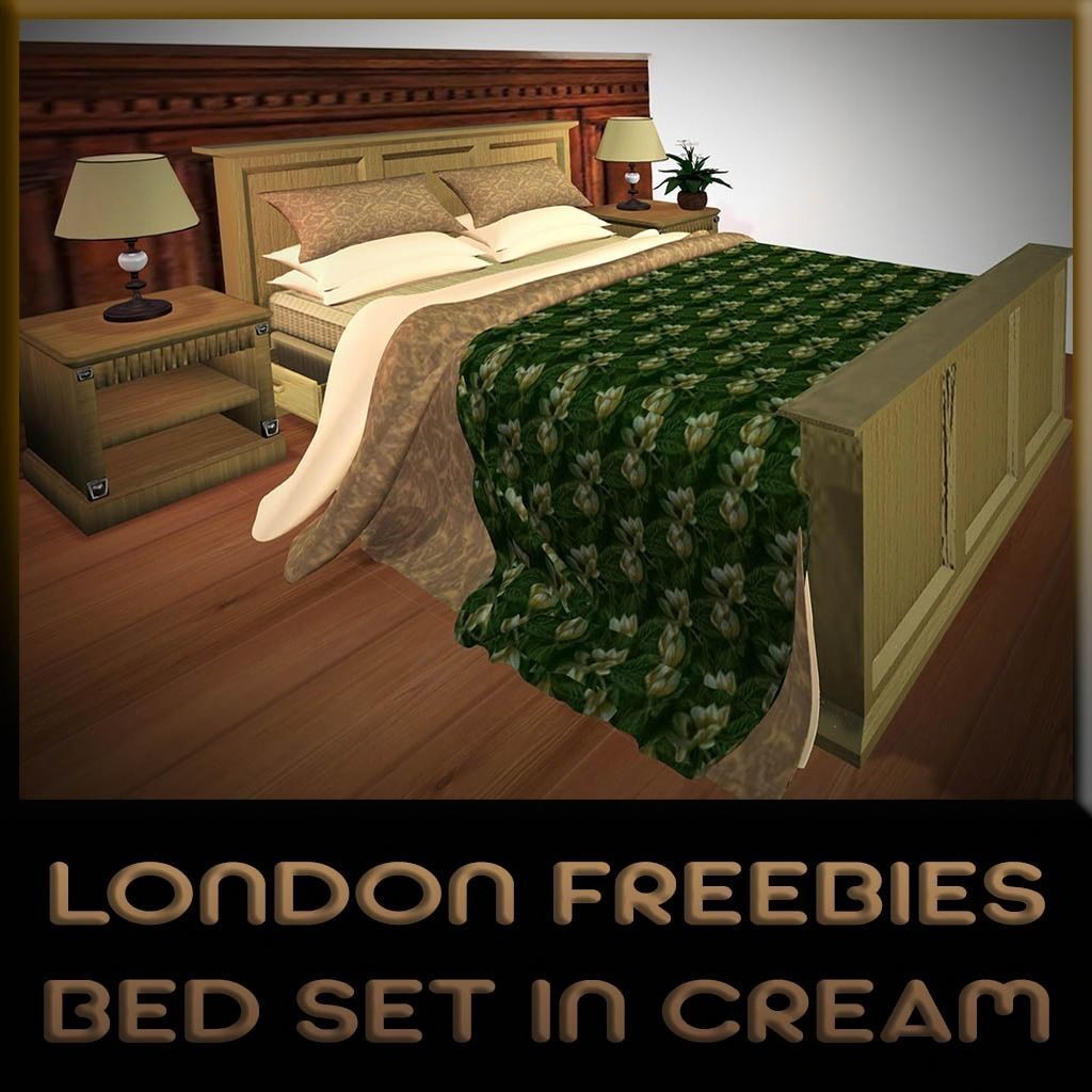 Bed Set london freebies in cream Free low-poly 3D model_0