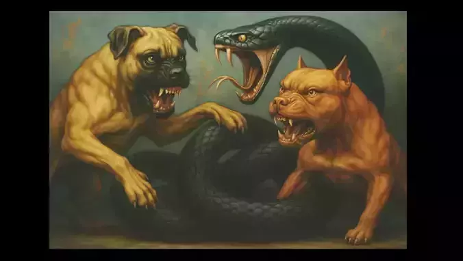 16K Base Color Texture Dog and Serpent Mural Ultra HD