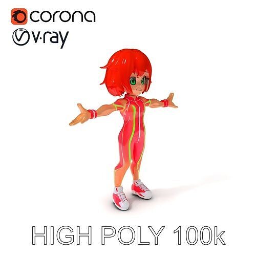 Vibrant Redheaded Adventurer D Character Model with Dynamic O... Low-poly 3D model