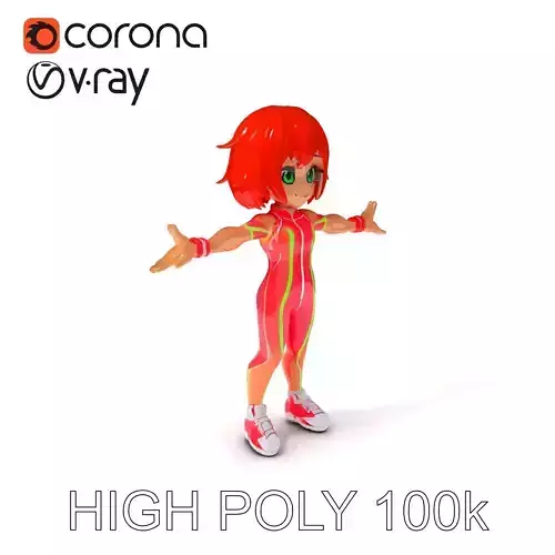 Vibrant Redheaded Adventurer D Character Model with Dynamic Outfit