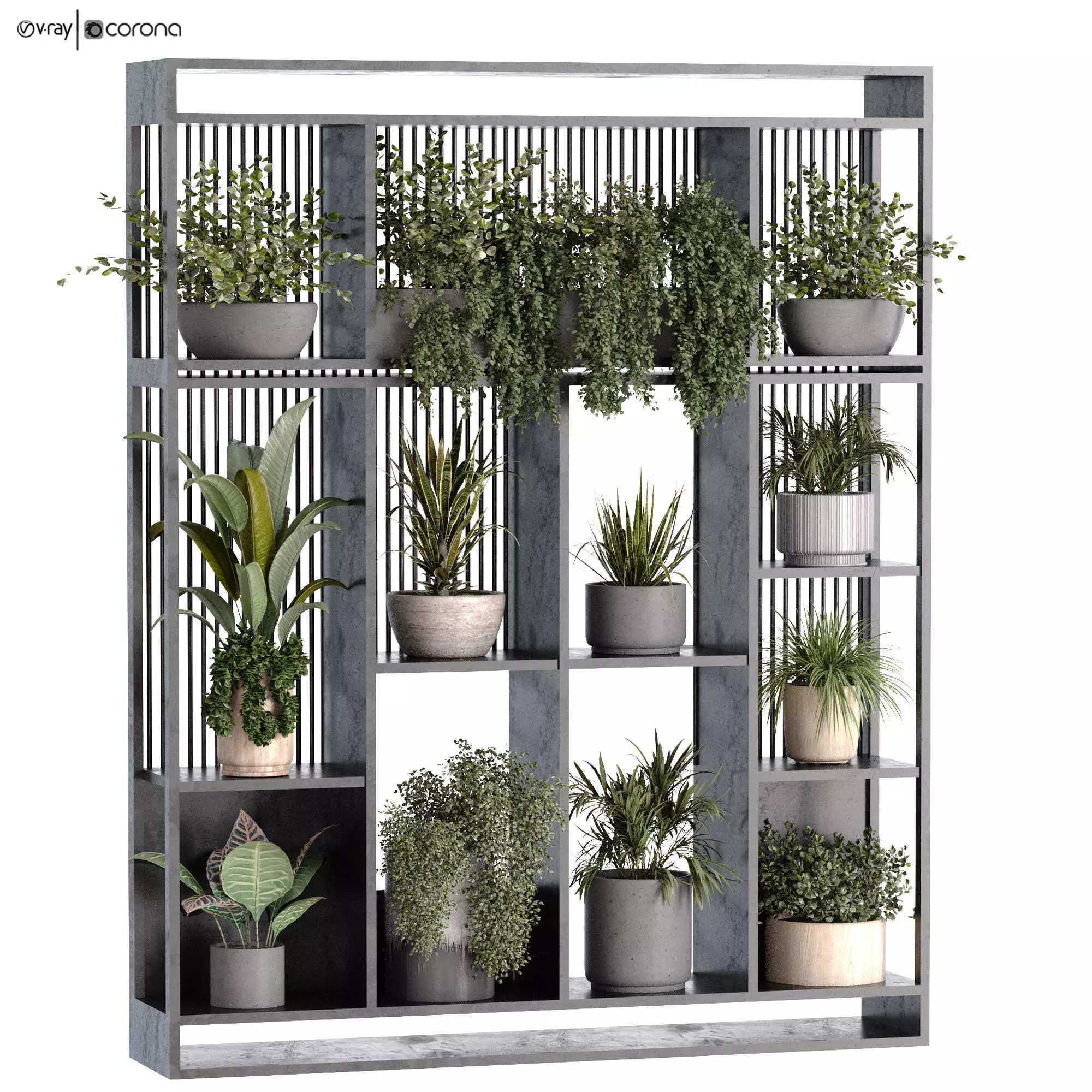 collection of plants in vase set 529 3D model_0