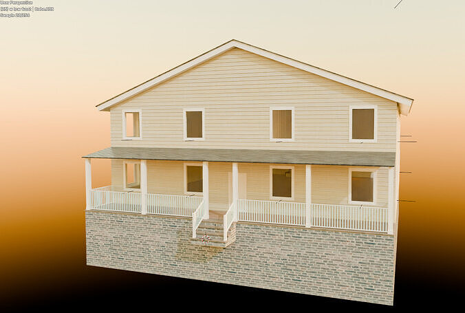 Two Story Suburban House Basic Interior Blender 3D Model 3D model