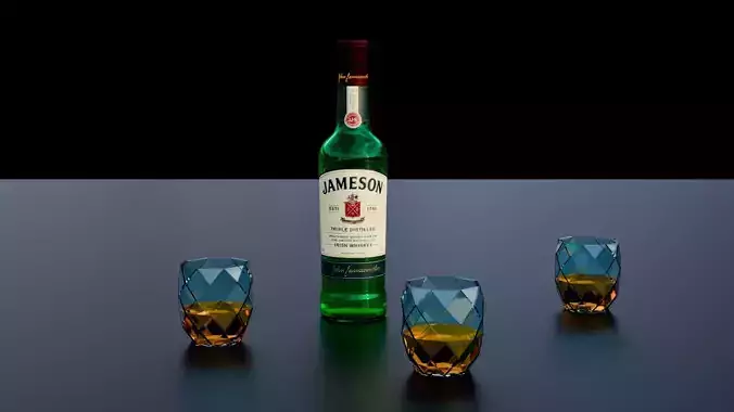 Jameson Whiskey Bottle with Crystal Glasses