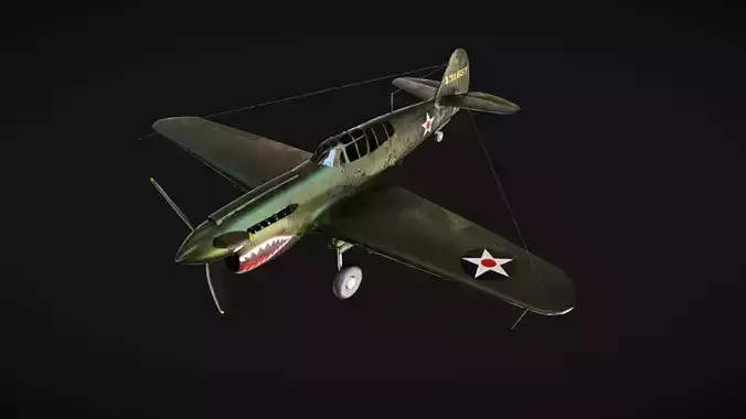Curtiss P-40 Warhawk Low-poly 3D model