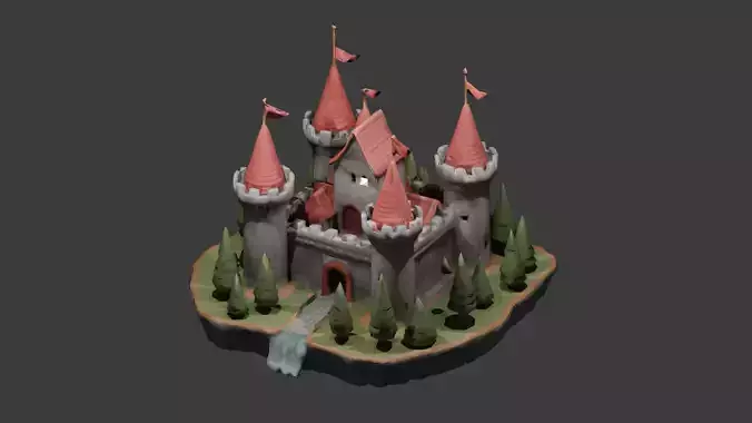Stylized Fantasy Castle Low Poly 3D Model