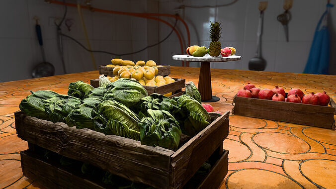Realistic Fruit Market Scene 8 Crates Table Display Low-poly 3D model 4