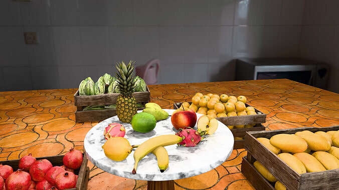 Realistic Fruit Market Scene 8 Crates Table Display Low-poly 3D model 2