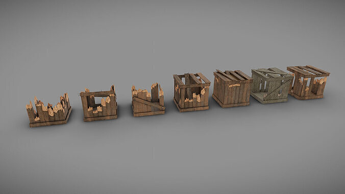 Damaged Crates  Low-poly 3D model