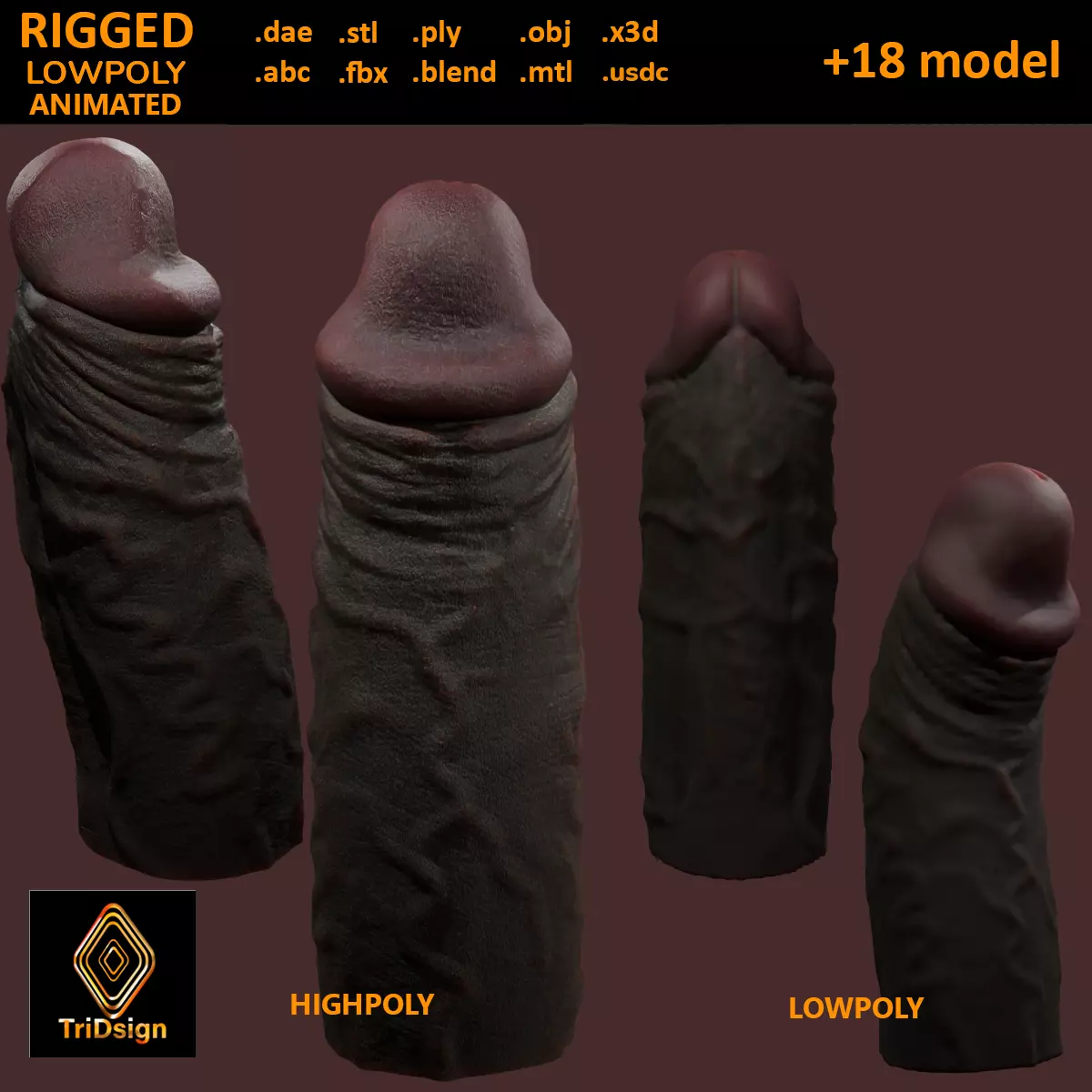 Black Penis Rigged Lowpoly and Highpoly Low-poly 3D model_0