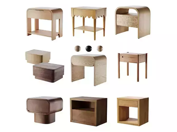  9 Modern Wooden Nightstands - Interior Furniture Pack