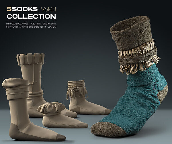  5 Socks Collection  Vol 01 Low-poly 3D model