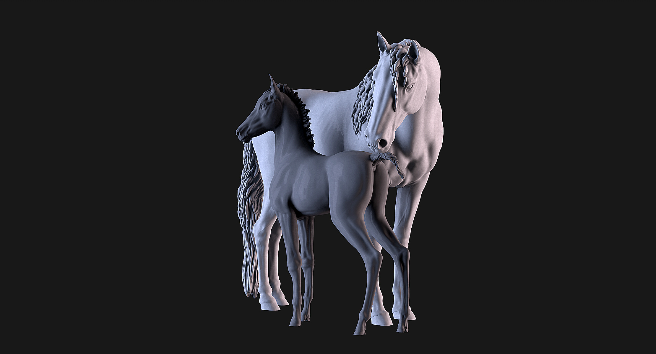 Mare and Foal 3D print model_2