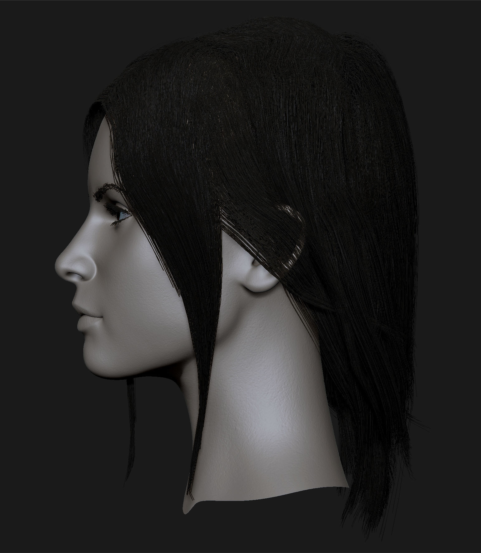 Realistic head cute brunettes girls 3D model_2