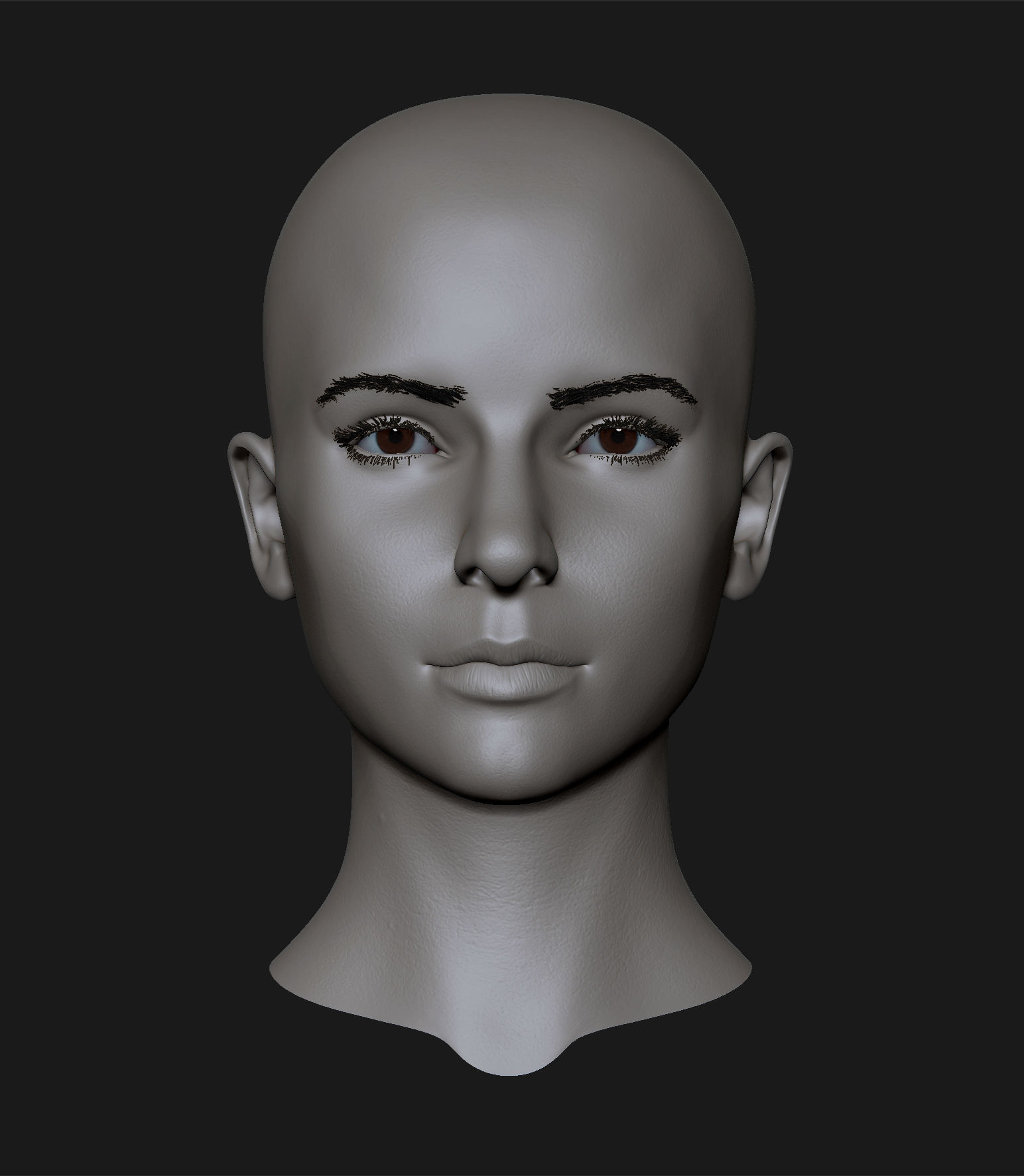 Realistic head cute brunettes girls 3D model_3