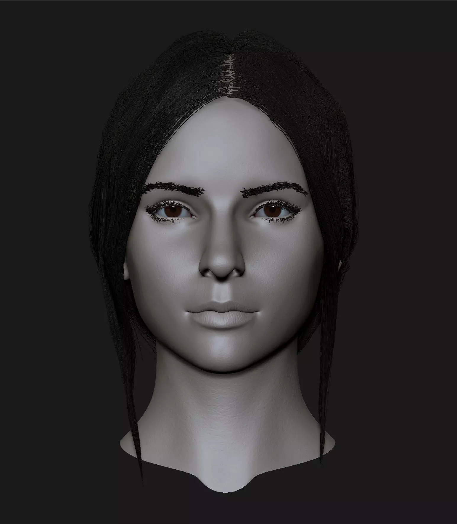 Realistic head cute brunettes girls 3D model_0