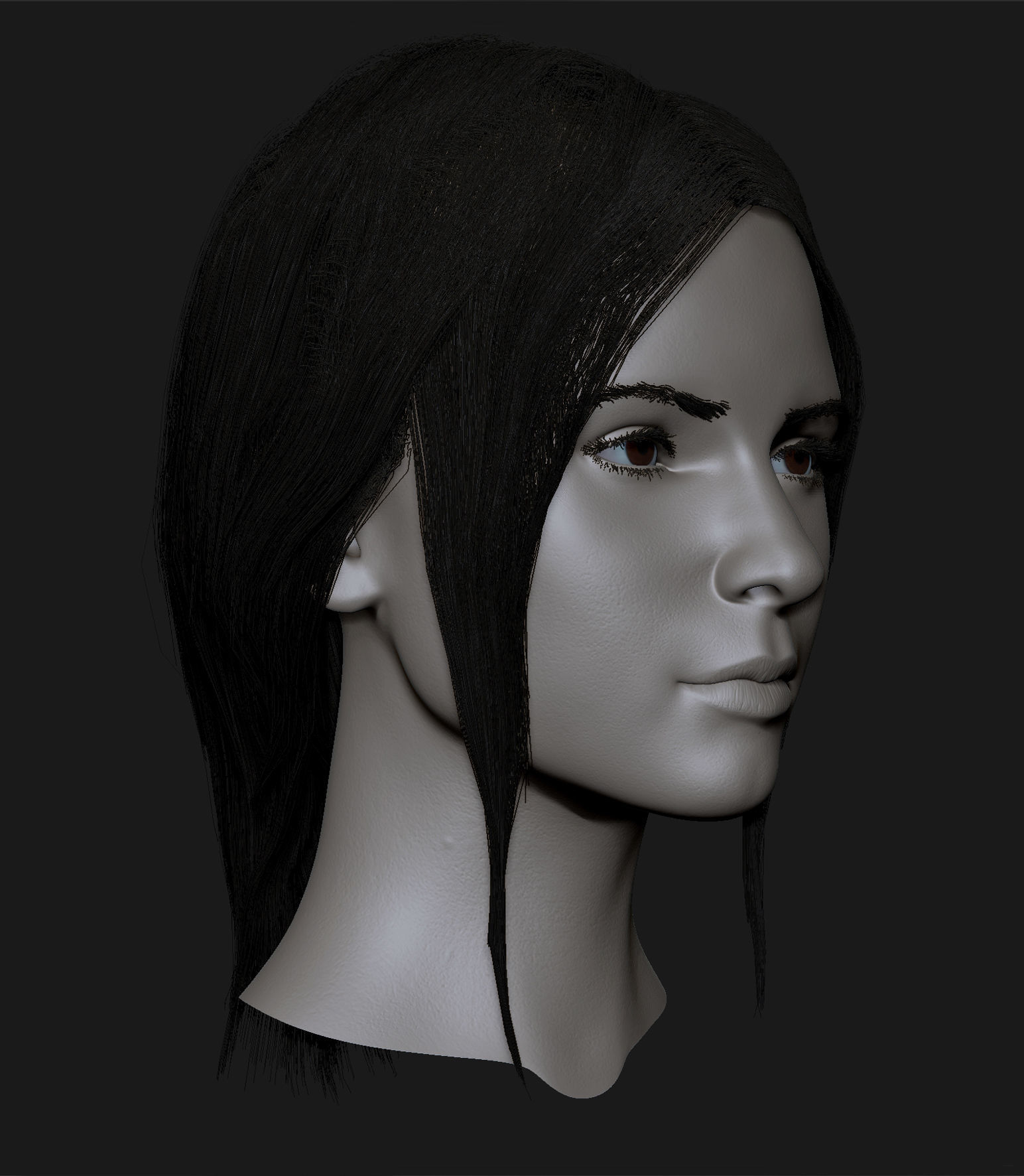 Realistic head cute brunettes girls 3D model_1