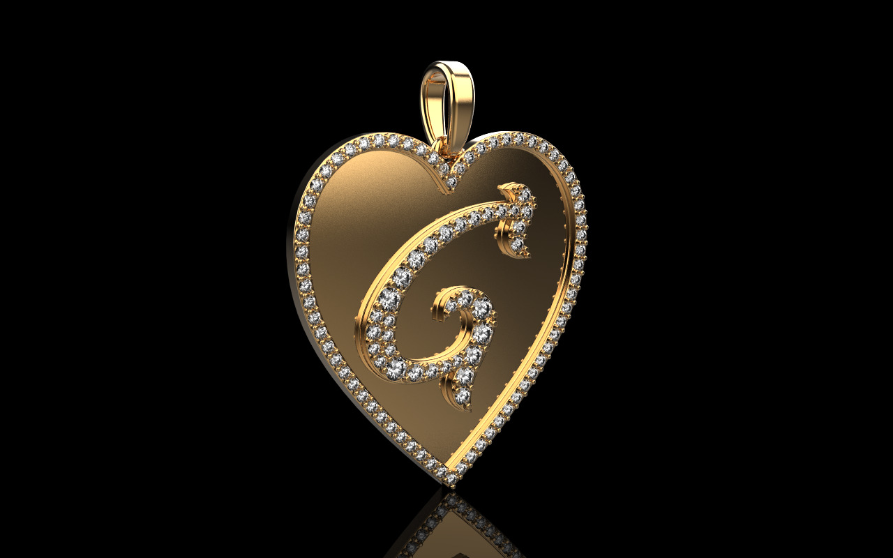 Initial heart pendant model 1181 3D print model_2