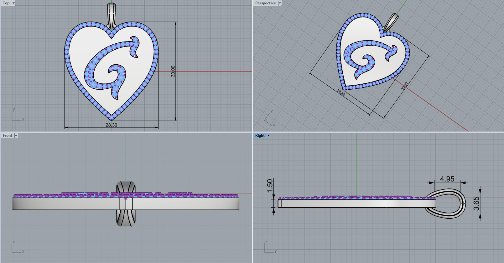 Initial heart pendant model 1181 3D print model_3