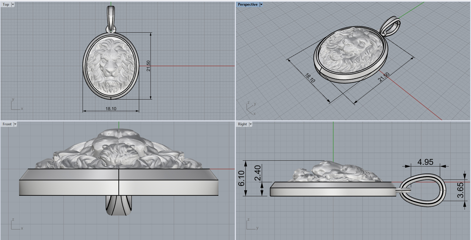 Lion pendant model 1185 3D print model_3