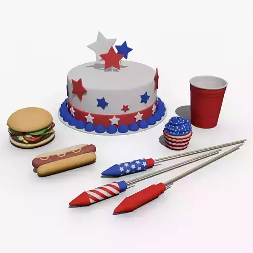 Low-Poly Style Cartoon Fourth of July Pack 3D model
