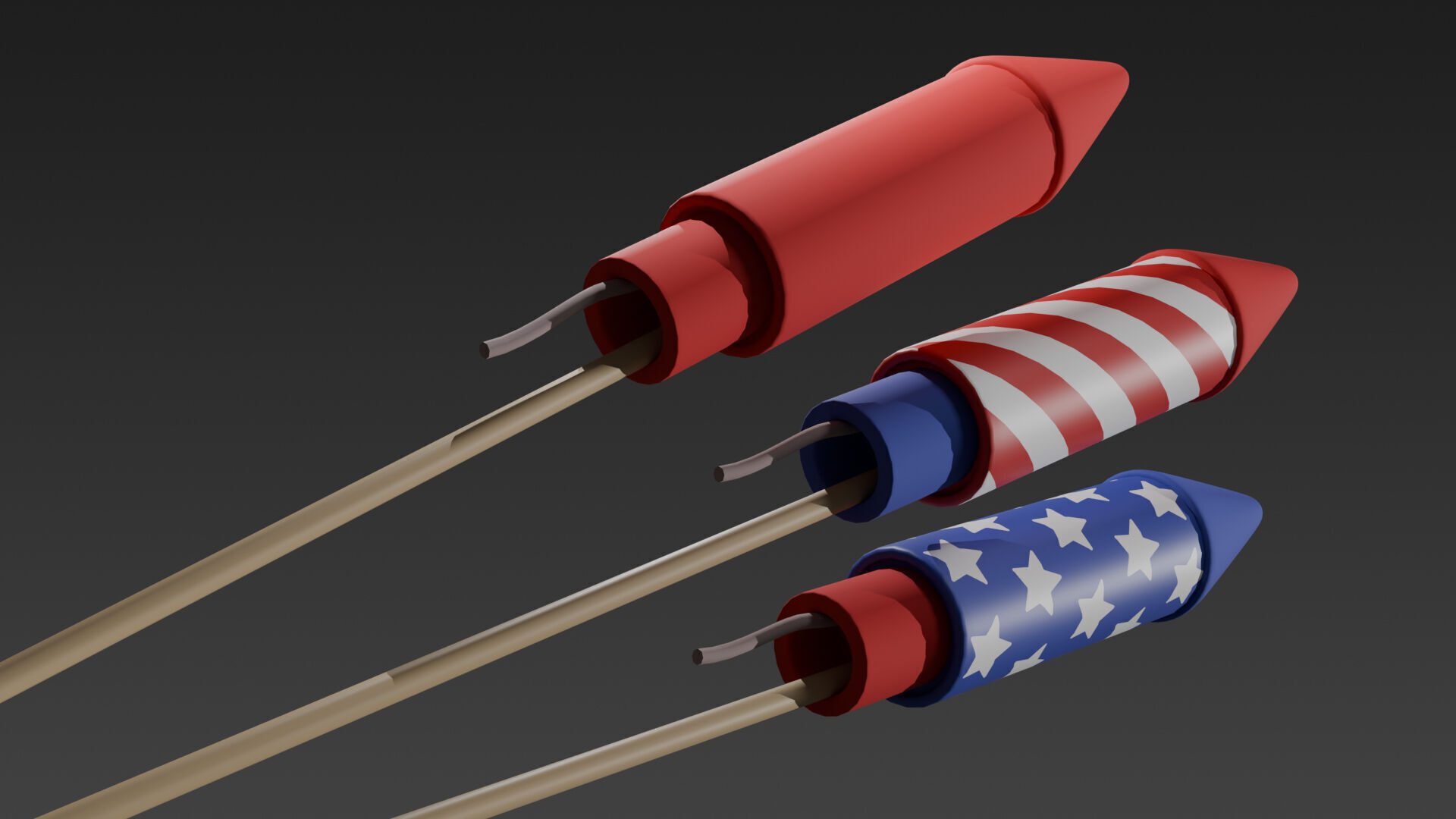 Low-Poly Style Cartoon Fourth of July Pack 3D model_4