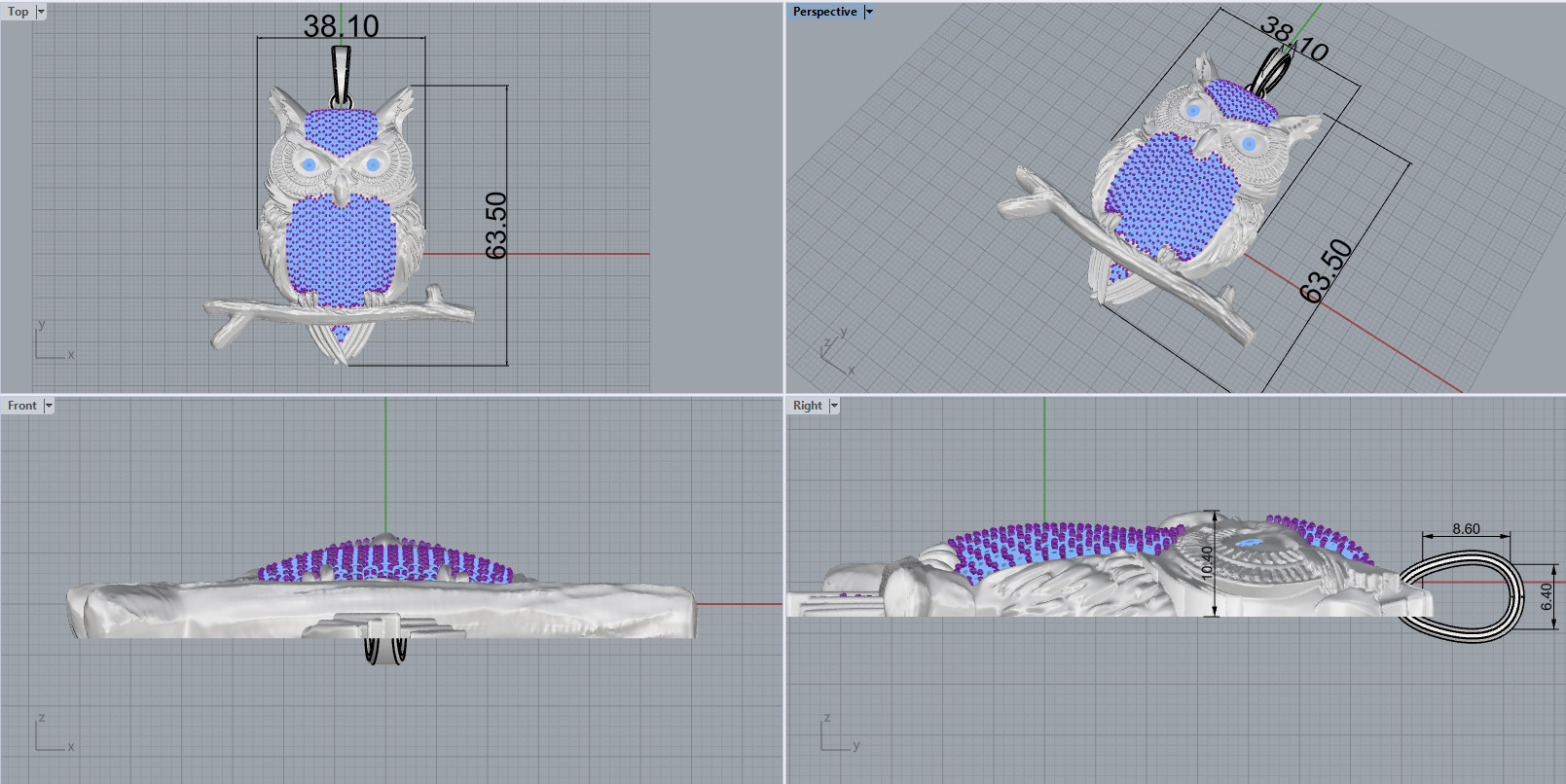 owl pendant model 1270 3D print model_3