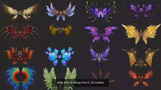 Pack With 25 Wings Part 5 3D Model Collection