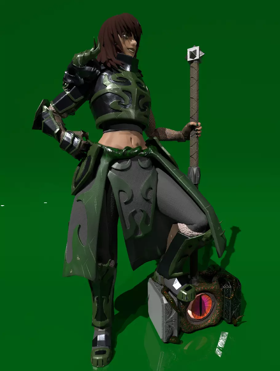Female Warrior Low-poly 3D model_0